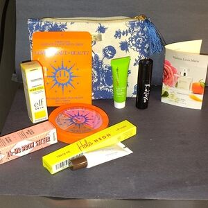 Blue and White Floral Cosmetic Bag with Beauty Products Lot X 8 With Bag Makes 9